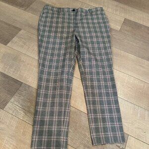 LOFT Plaid Gray/pINK Womens Skinny Fit Pants NEW SIZE 14